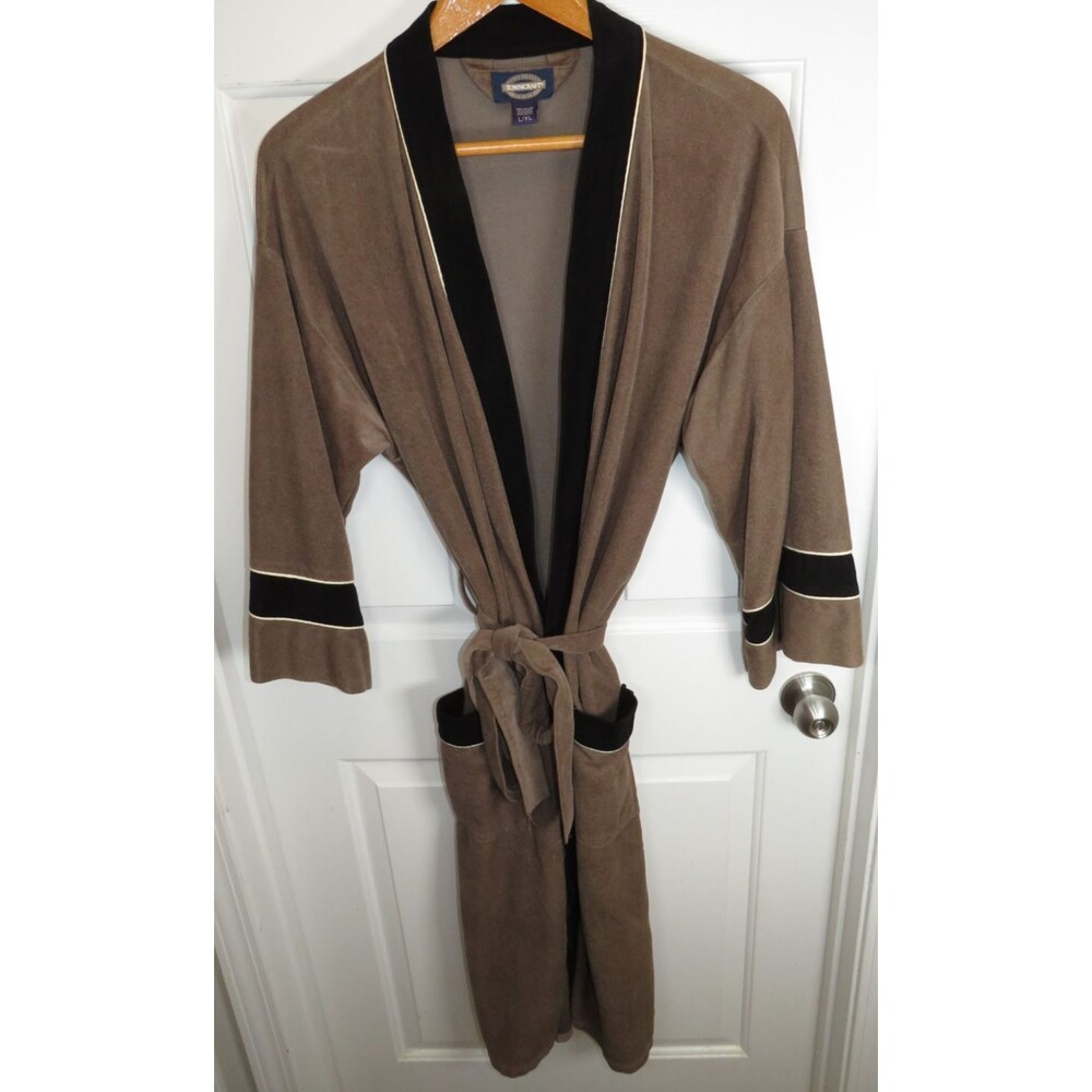 Vintage Towncraft Mens Lounge Robe Arnel Triacetate Velour Contrast Trim L/XL